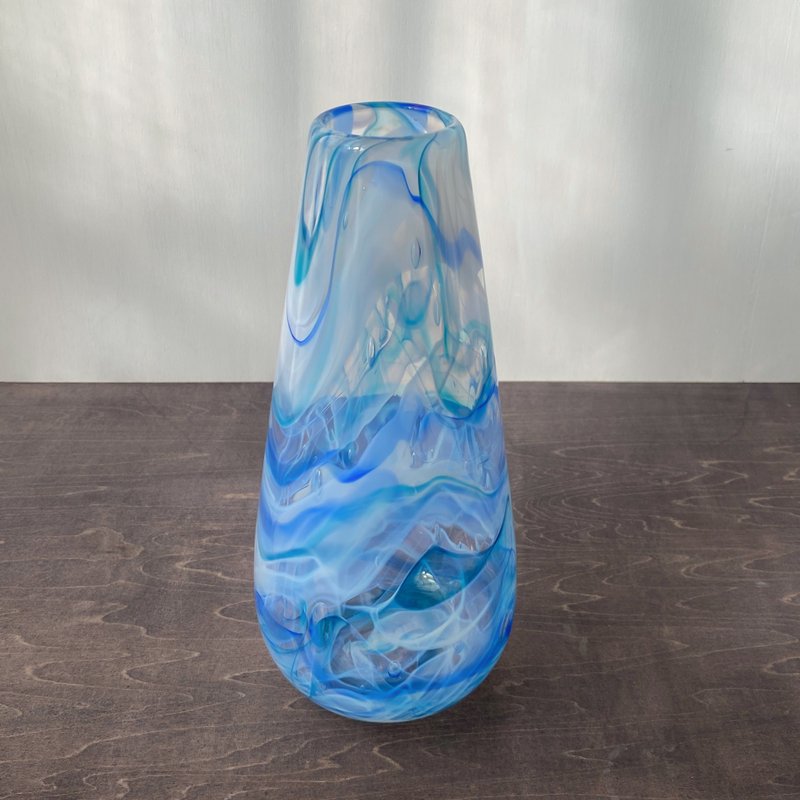 Blown glass vase blue - 花瓶/陶器 - 玻璃 