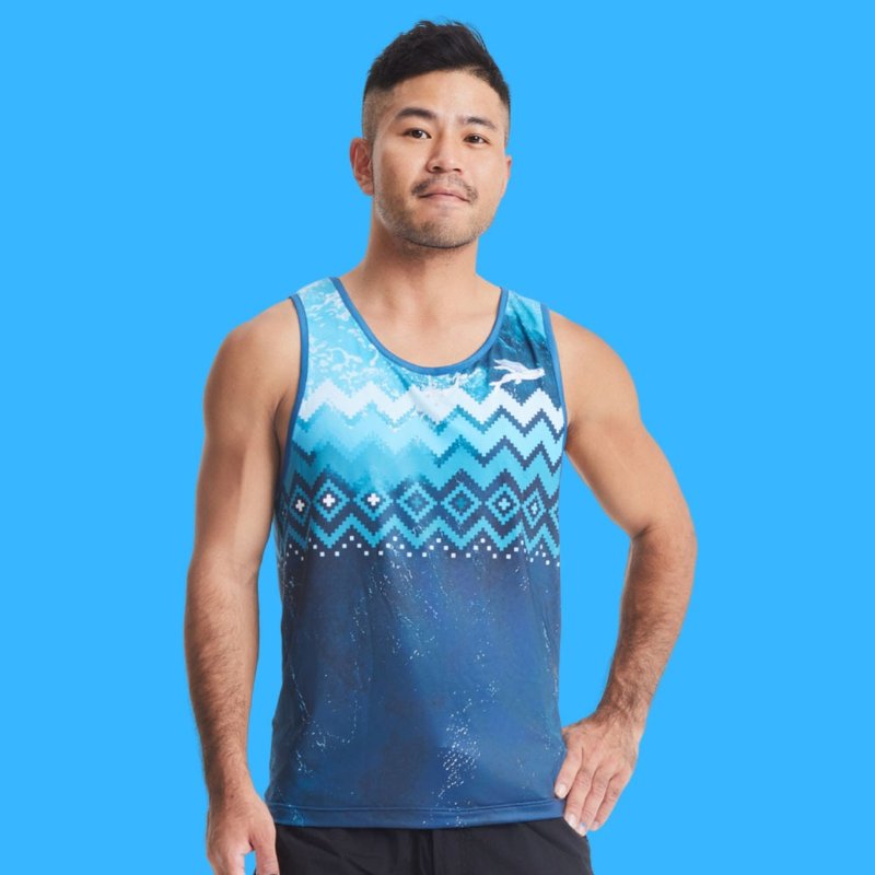 【海洋动物系列】 海洋深海飞鱼凉感背心(男女适用) - 男装背心 - 聚酯纤维 蓝色
