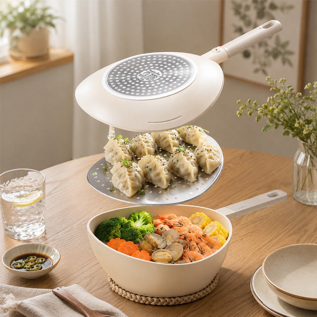 【Taste Plus】悦味元素三角锅 钛 + 陶瓷不沾锅 双锅组 24cm 白 - 锅具/烤盘 - 其他材质 白色