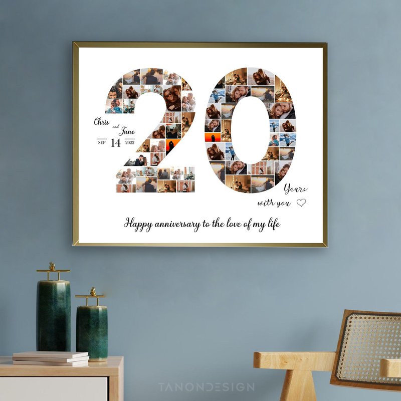 Number Photo collage Editable Canva Template, Anniversary Gift, Birthday Gift - 图文模板设计 - 其他材质 