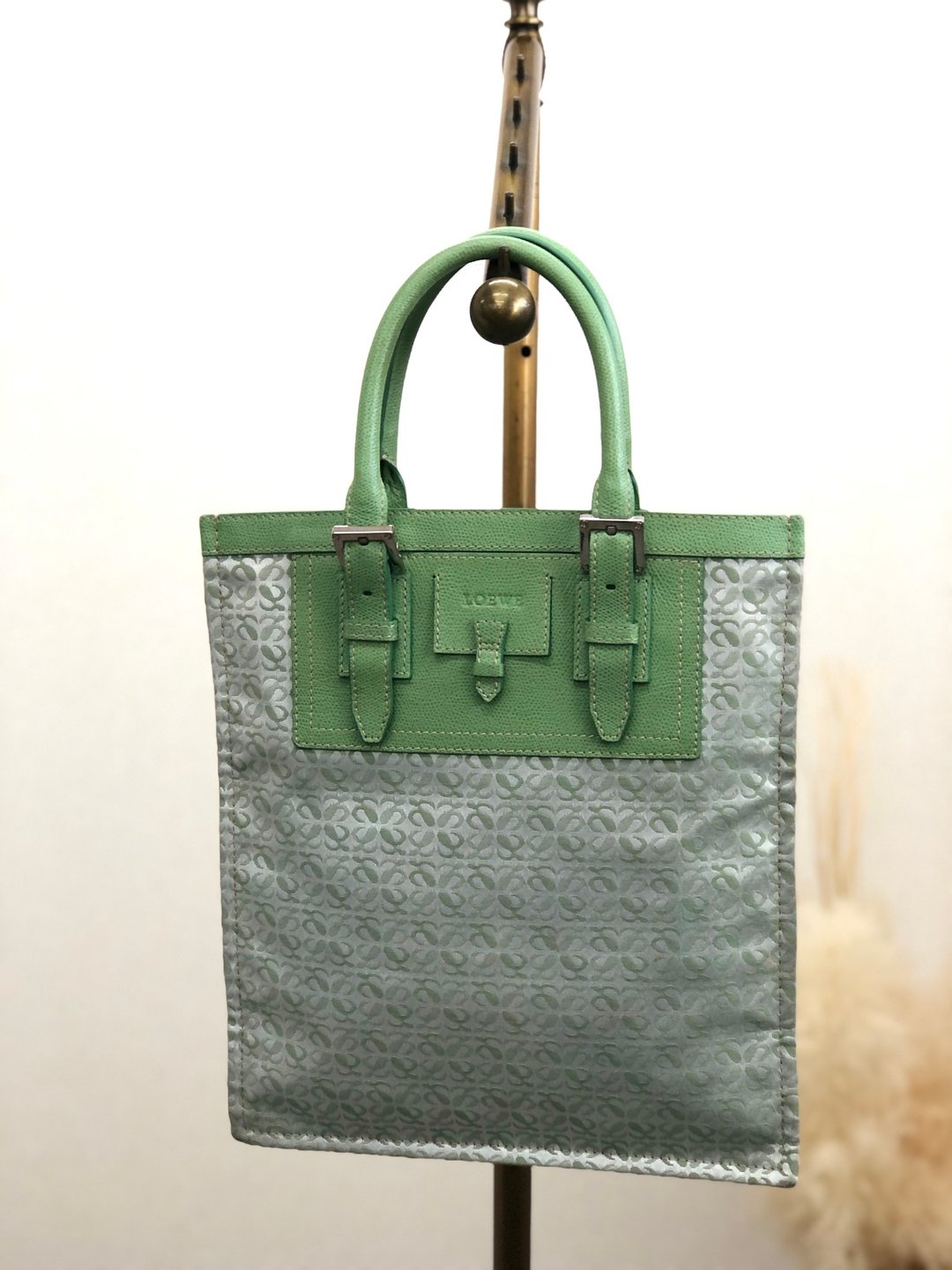 【日本直送，名牌二手包装】LOEWE 通体图案手提包绿logo帆布托特包 复古 vuygmz - 手提包/手提袋 - 棉 绿色