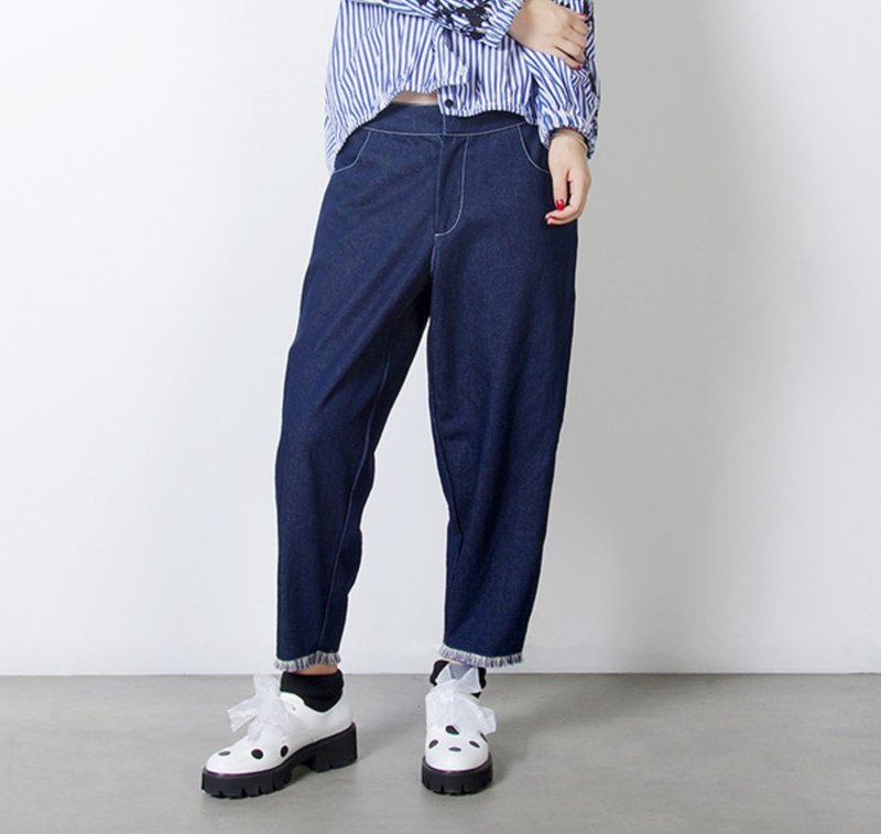 宽松流苏牛仔裤  - imakokoni - 女装长裤 - 棉．麻 蓝色