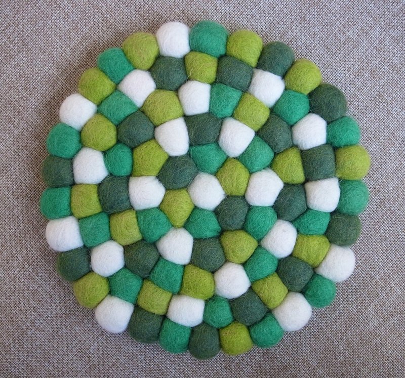 羊毛毡 彩色 球球 手工 餐垫 隔热垫 锅垫 圆形 20cm 绿色派对 - 餐垫/桌巾 - 羊毛 绿色