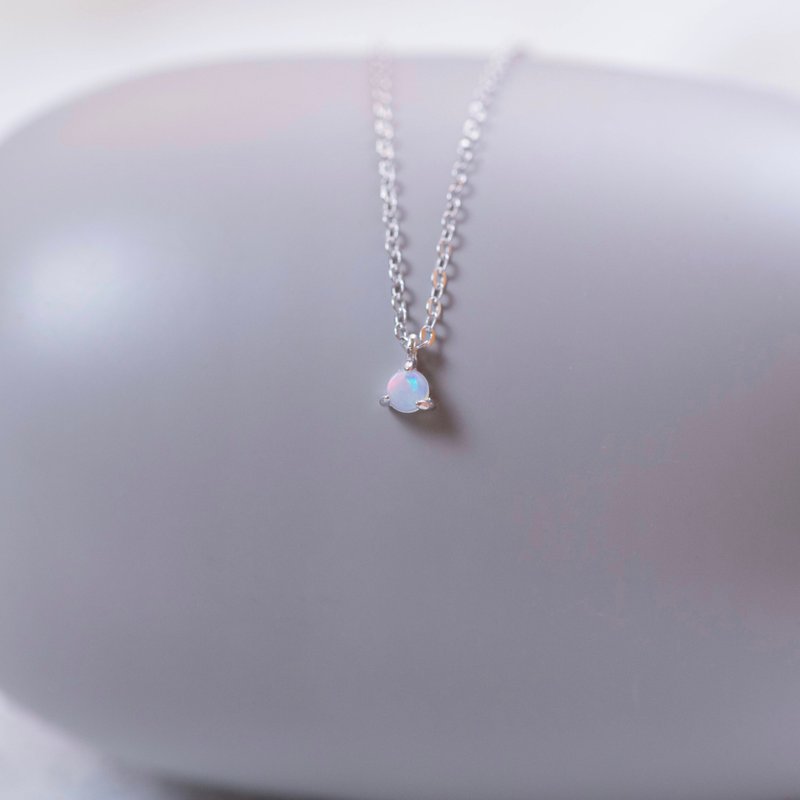 蛋白石925纯银诞生石项链-十月诞生石 - 项链 - 宝石 银色