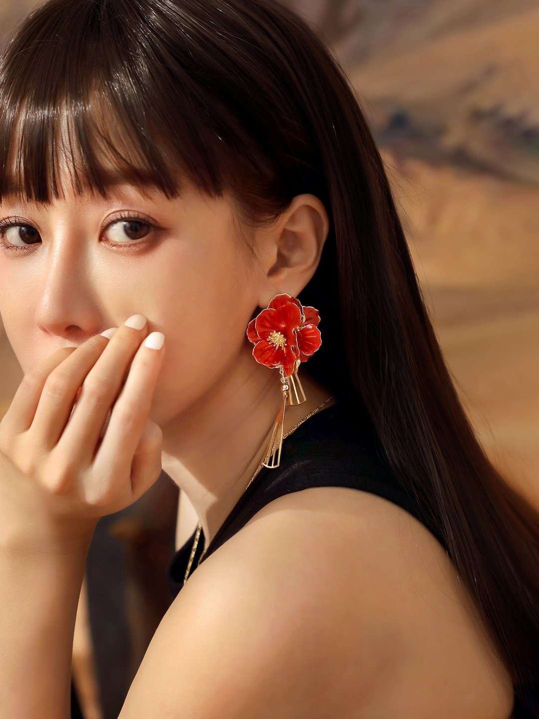 山茶花少女。(2way)MUCHAT手作14KGP珐琅花朵纯银针耳环 - 耳环/耳夹 - 其他金属 红色