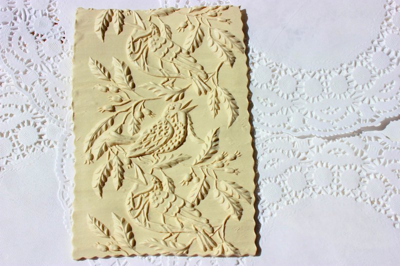 Rolling pin cookie cutter ,rolling pin patterned ,rolling pin with ornament - 厨房家电 - 木头 咖啡色