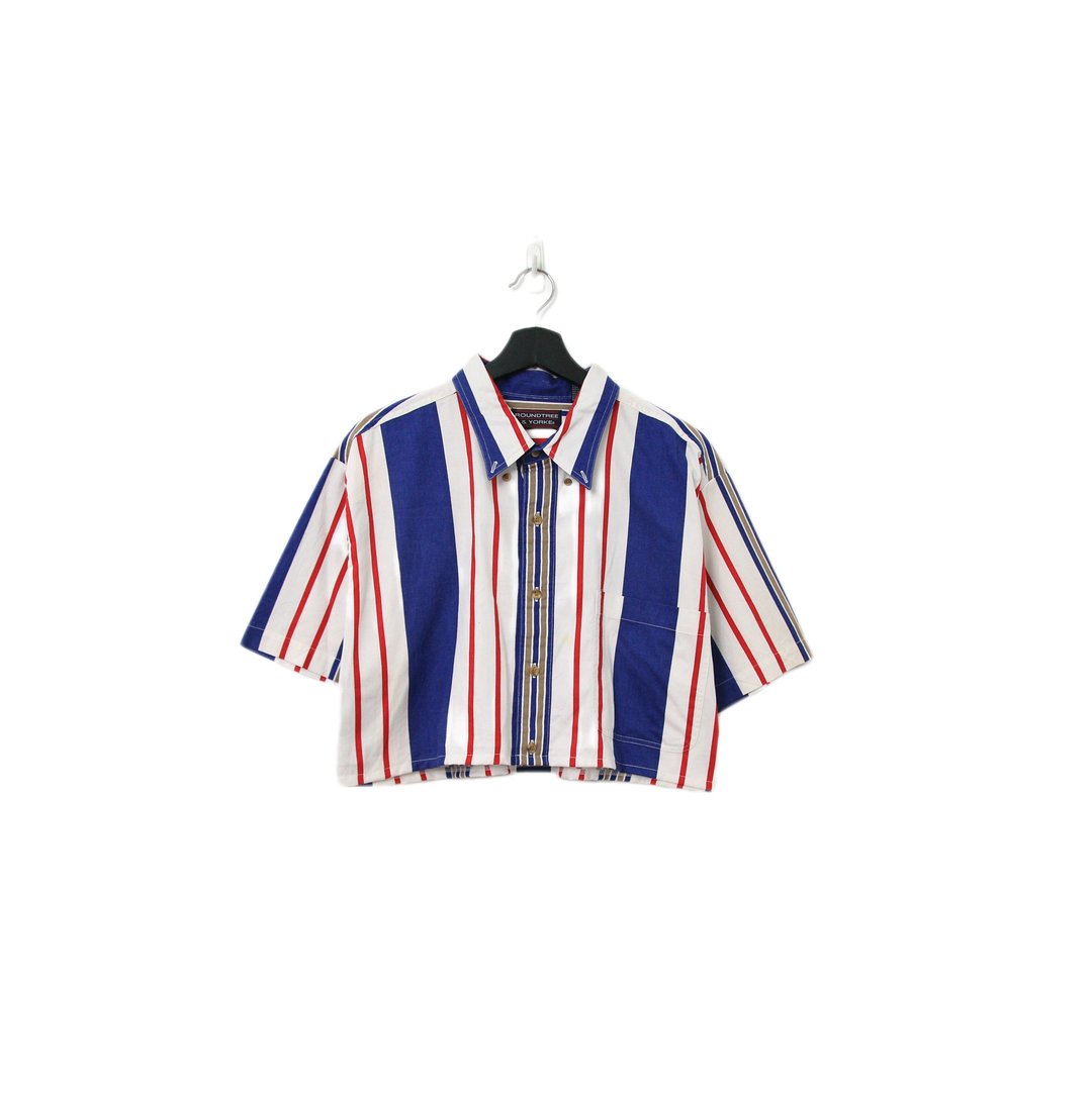 Back to Green-再制条纹短板衬衫 白蓝红ds-14//vintage shirt - 女装衬衫 - 棉 