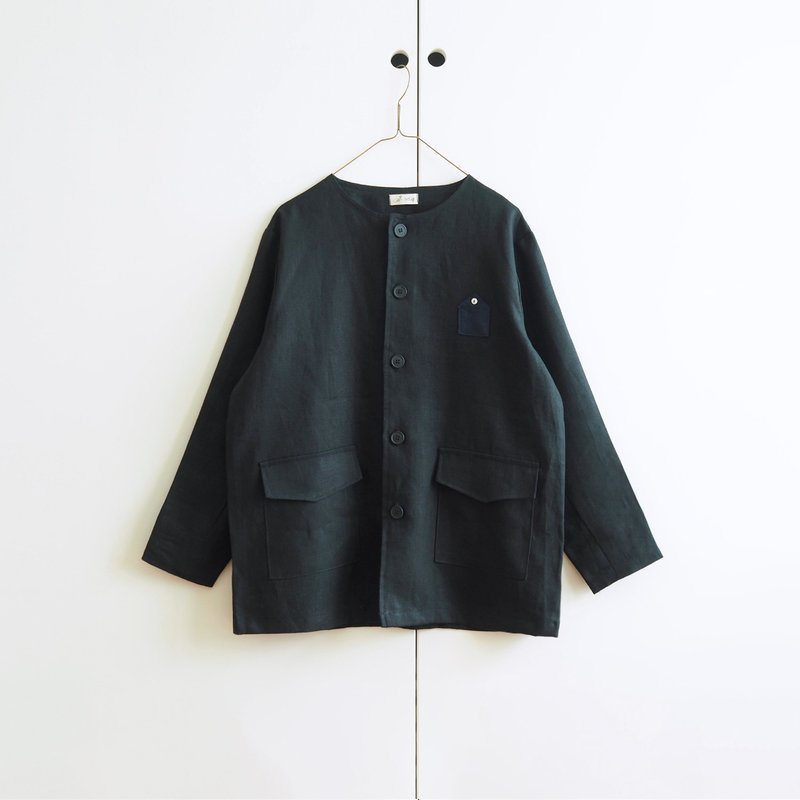 linen typewriter jacket : black - 女装休闲/机能外套 - 棉．麻 黑色