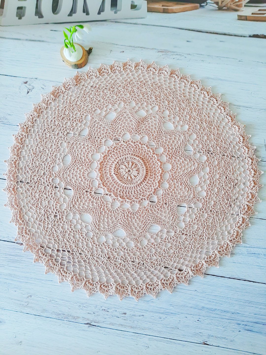 Textured big round doily Lace table centerpiece doily Cotton doily powder color - 其他 - 棉 粉红色