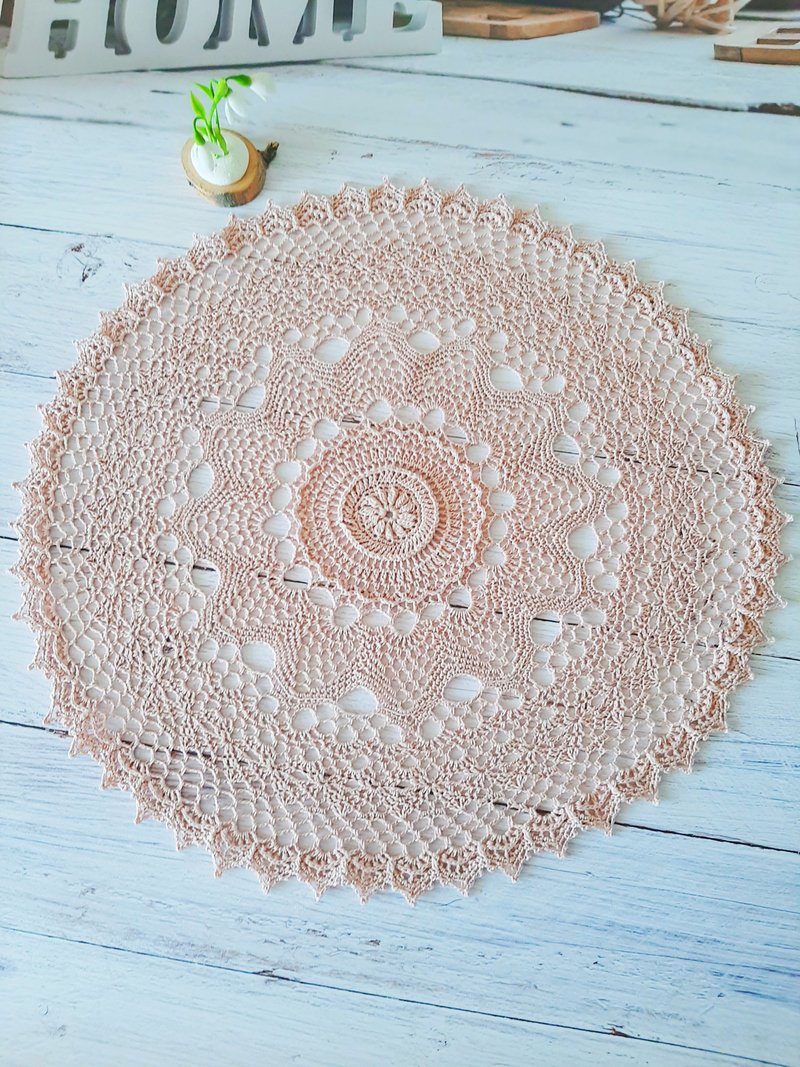 Textured big round doily Lace table centerpiece doily Cotton doily powder color - 其他 - 棉．麻 粉红色