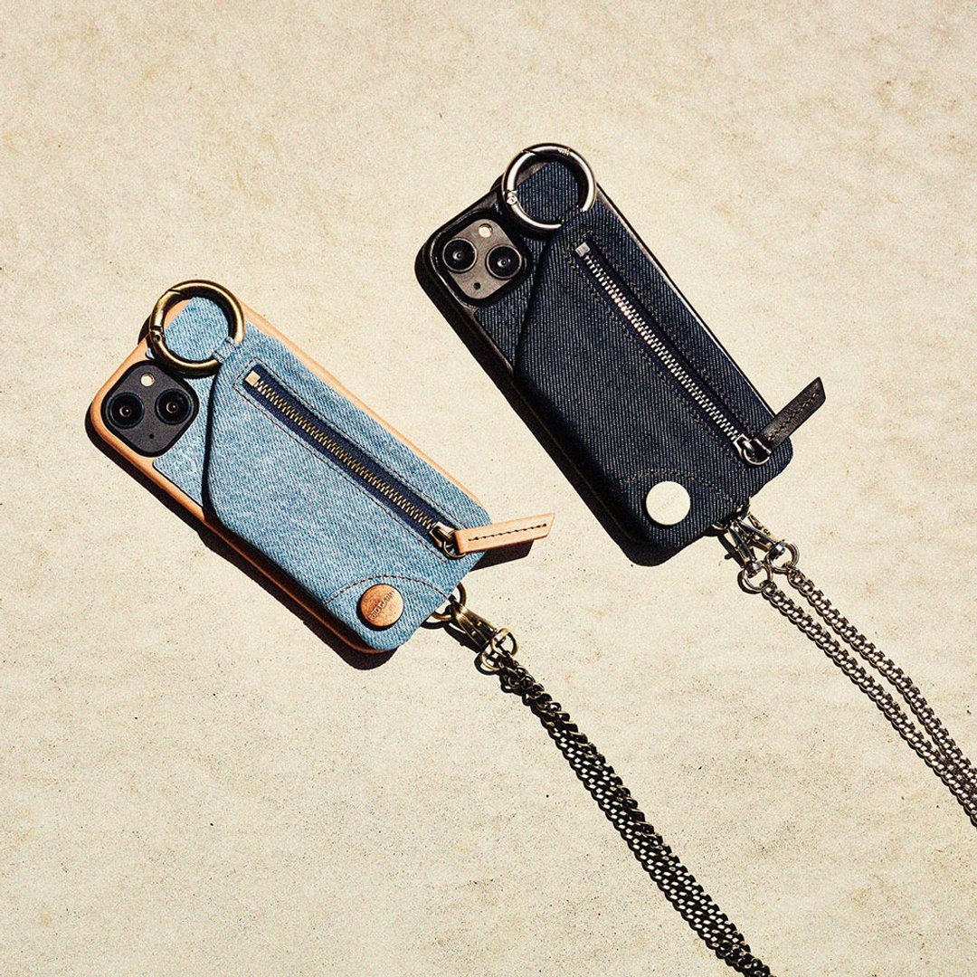 【SALE】ajew cadenas 丹宁手机壳 (含金属链带) - 手机壳/手机套 - 真皮 蓝色
