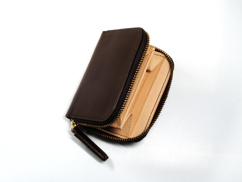 【样品出清】 ㄇ型拉链钱包 深咖啡/本色 - 皮夹/钱包 - 真皮 