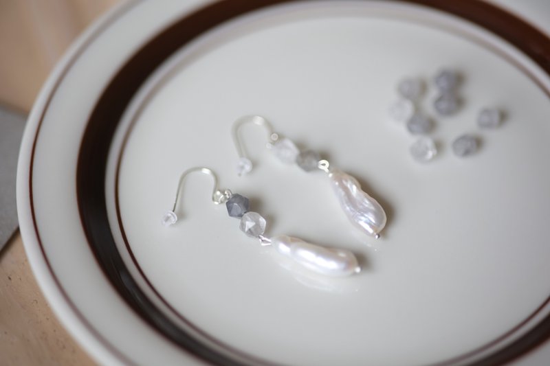 乌溪珍珠纯银耳环　可改耳夹 - 耳环/耳夹 - 半宝石 灰色