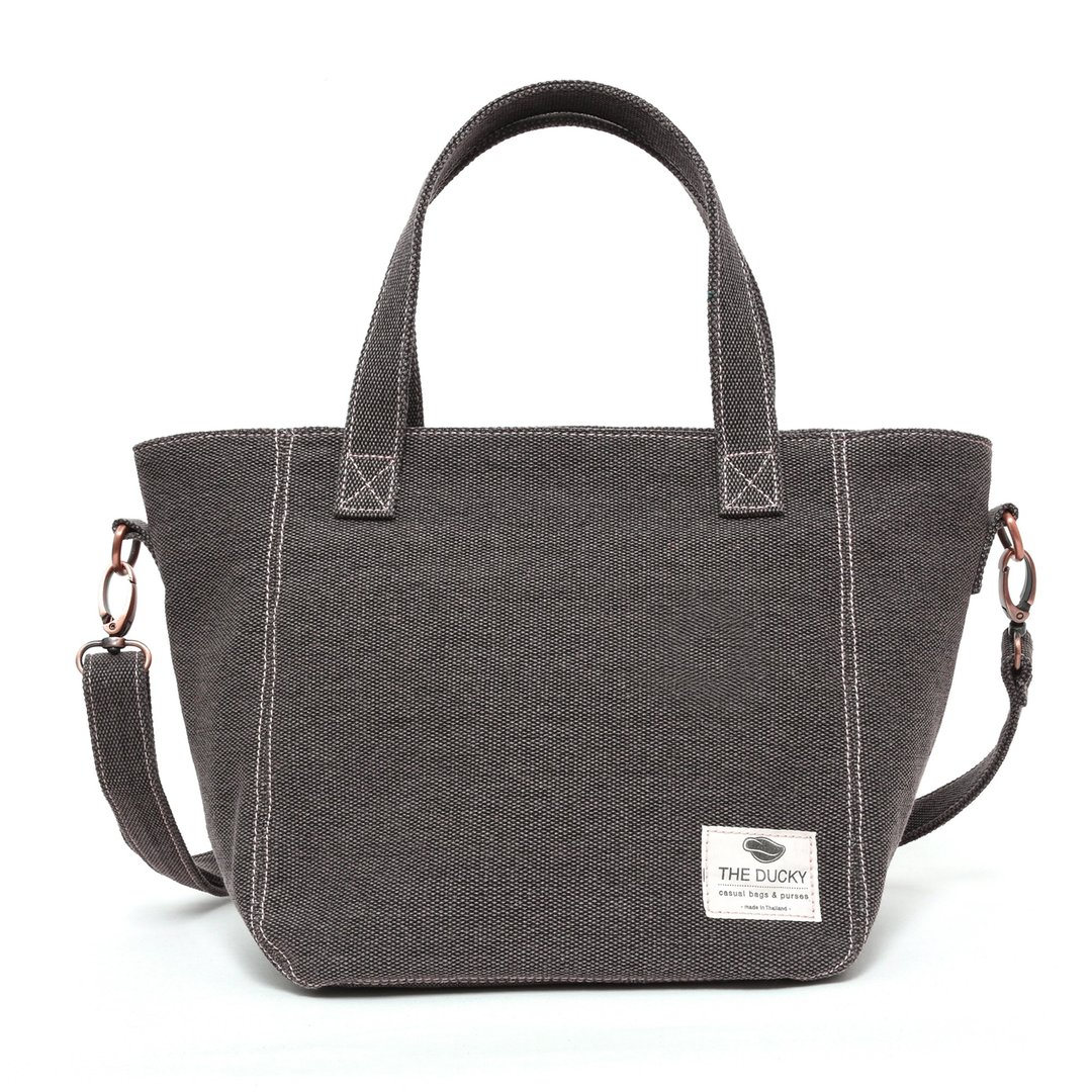 basket bag 极简手提包/肩背包 - 烟褐色 - 侧背包/斜挎包 - 棉 咖啡色