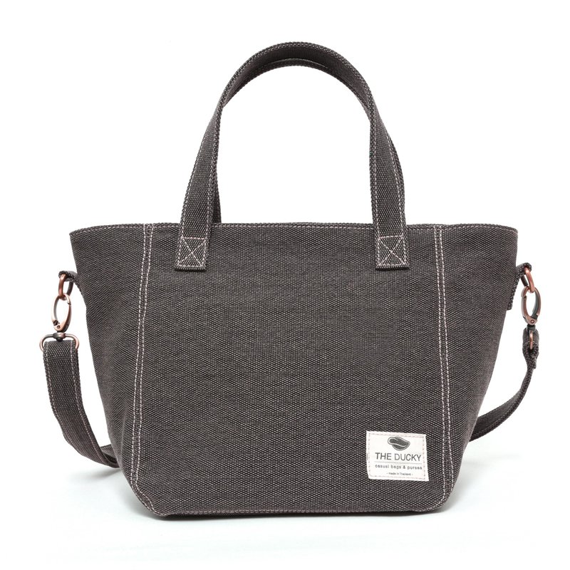 basket bag 极简手提包/肩背包 - 烟褐色 - 侧背包/斜挎包 - 棉．麻 咖啡色
