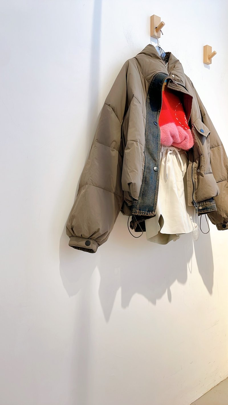 牛仔拼羽绒 - 帽子 - 其他材质 