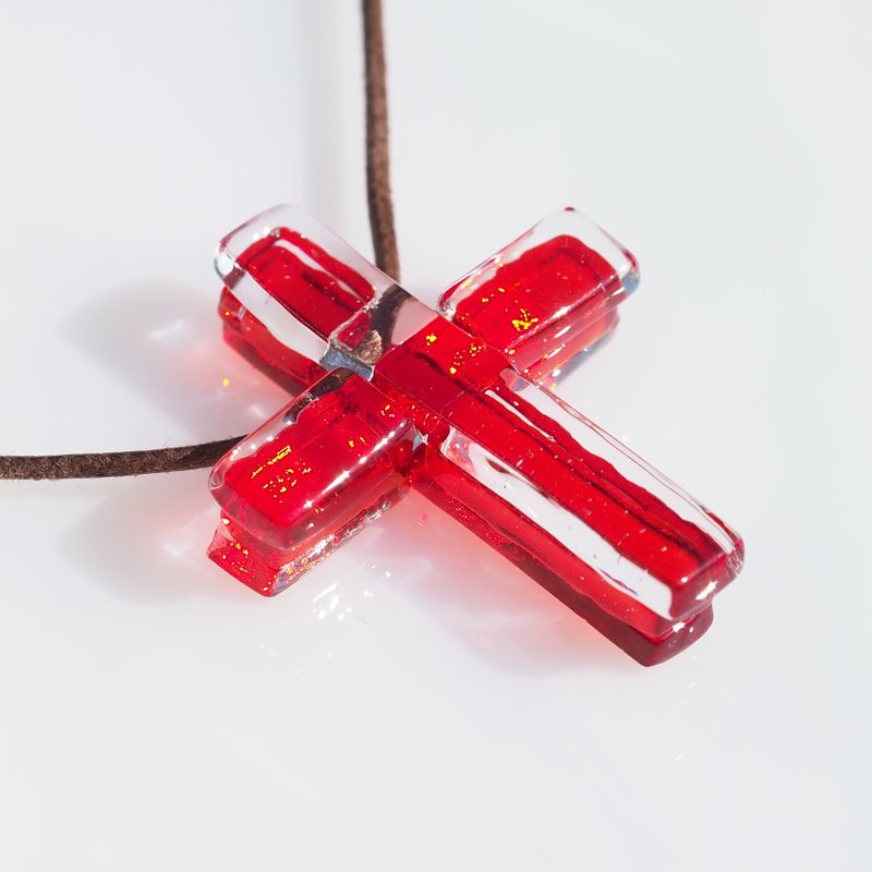 Cross glass (cross [red]) necklace [made-to-order] - 项链 - 玻璃 红色