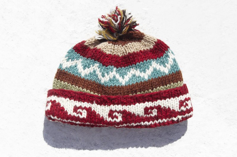 交换礼物 创意礼物 手工编织纯羊毛帽/ 编织帽 / 针织毛帽 / 内刷毛手织毛帽 / 毛线帽 - 北欧费尔岛图腾 ( 手工限量一件 ) - 帽子 - 羊毛 多色