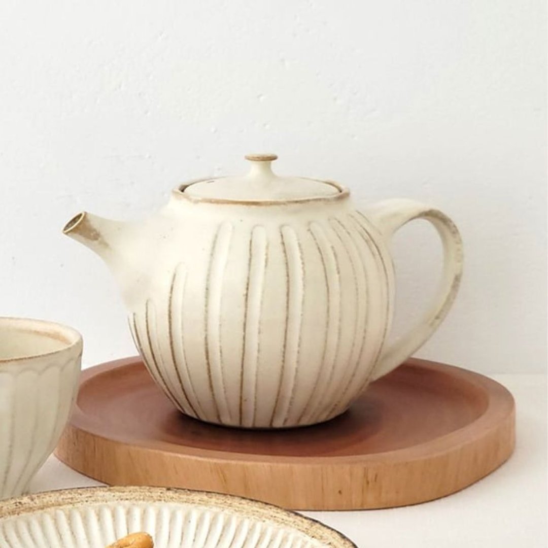 刻痕系列 茶壶 (大) 粉引白 /益子烧 - 茶具/茶杯 - 陶 白色