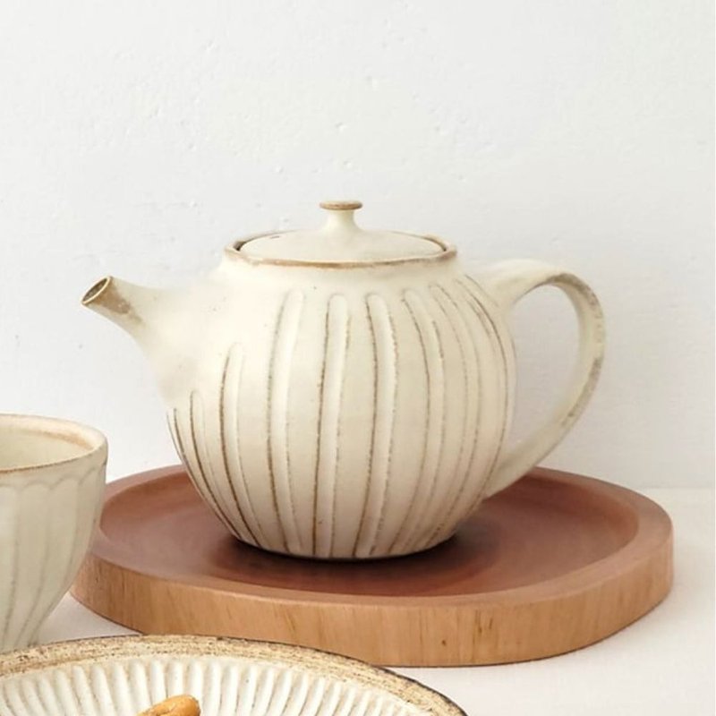 刻痕系列 茶壶 (大) 粉引白 /益子烧 - 茶具/茶杯 - 陶 白色