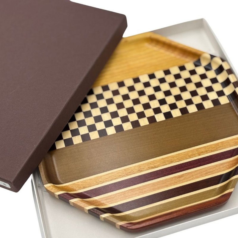 八寸八角盆 寄木细工 八角盘 市松_白黑 - 盘子/餐盘/盘架 - 木头 咖啡色