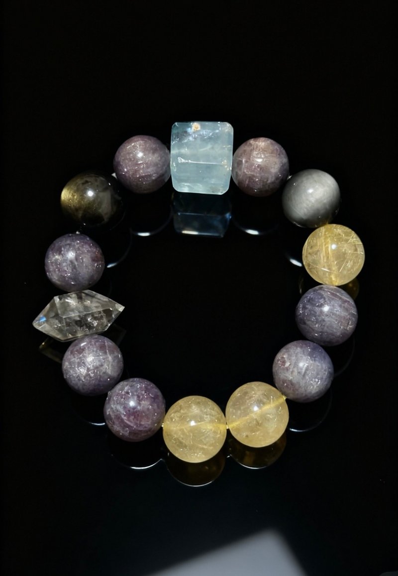 Crystal.EAA 设计款水晶手链 紫雾流金 堇青石 金发晶 托帕 闪灵 - 手链/手环 - 半宝石 紫色