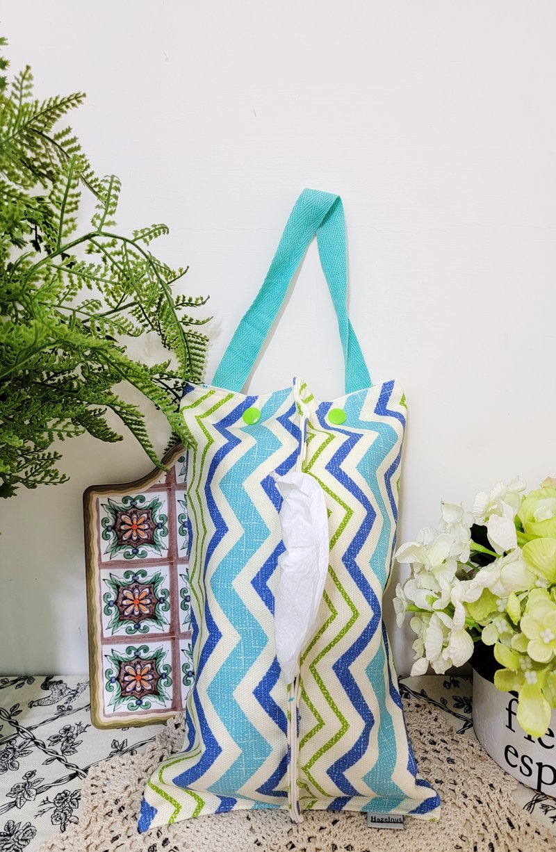 北欧风格简约波浪纹图案图吊绳抽取式纸巾袋可挂布面纸套 - 纸巾盒 - 棉．麻 