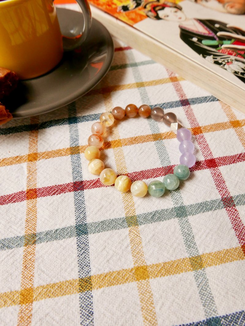 量身订制/纯银珠/天然石手串/黄欧泊/绿蓝晶 - 手链/手环 - 纯银 多色