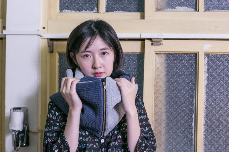 拉链围脖＿深海蓝＋灰白（最后一条） - 丝巾 - 棉．麻 蓝色