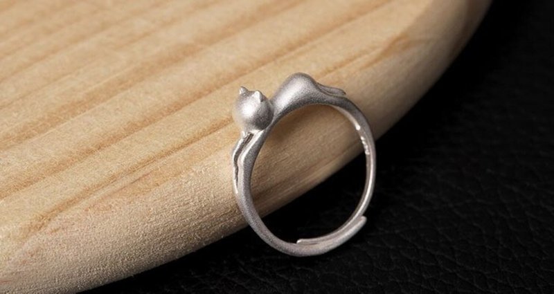 Real S925 Sterling Silver Naughty Cat Finger Ring Girls Lovely Open Ring Korean - 戒指 - 银 银色