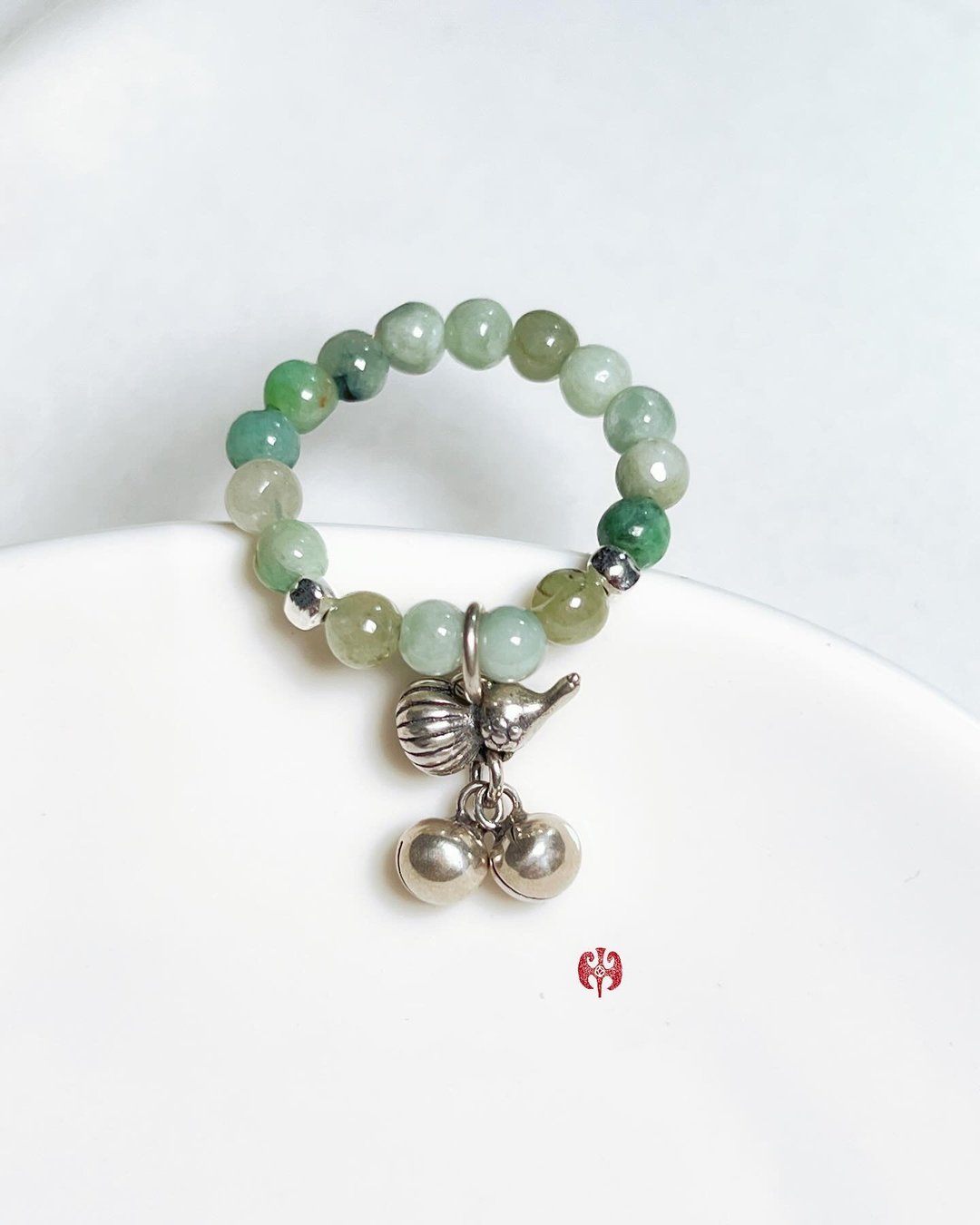 新中式葫芦铃铛翡翠串珠戒指 - 戒指 - 玉石 绿色