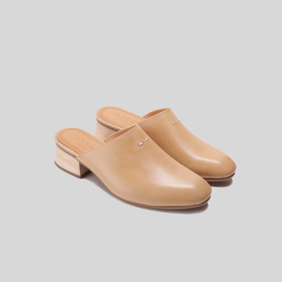 【byebye sale】木跟穆勒鞋 BN10 驼色 - 女款休闲鞋 - 真皮 白色