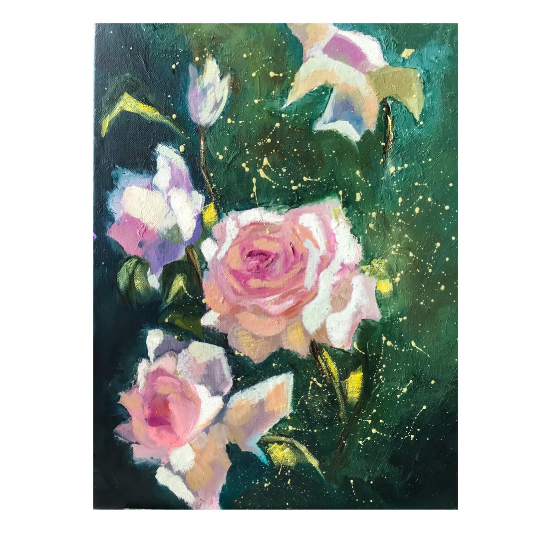 Pink Roses Painting Floral Wall Art Flowers Art Original Artwork - 海报/装饰画/版画 - 棉．麻 粉红色