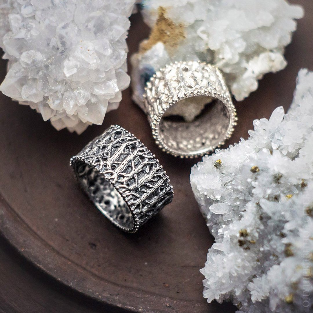 Deep Forest Wedding Rings - 戒指 - 纯银 银色