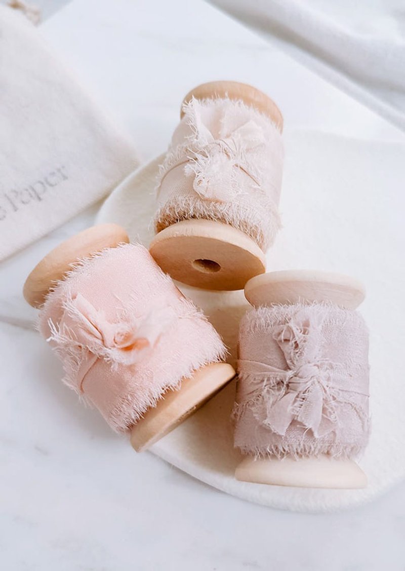 法式 手工真丝毛边缎带 手撕丝带 25mm | 大地色系 婚礼喜帖装饰 - 包装材料 - 丝．绢 