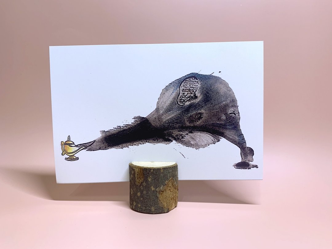 拉线画明信片–大象神灯 - 卡片/明信片 - 纸 白色