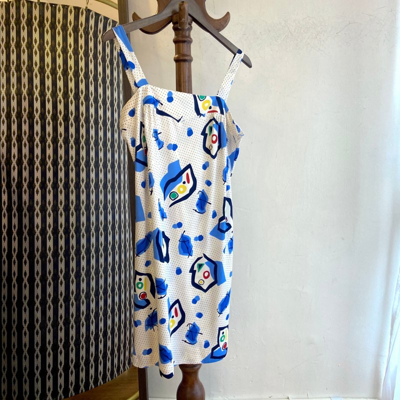 复古背心连身裙 - 洋装/连衣裙 - 其他人造纤维 蓝色