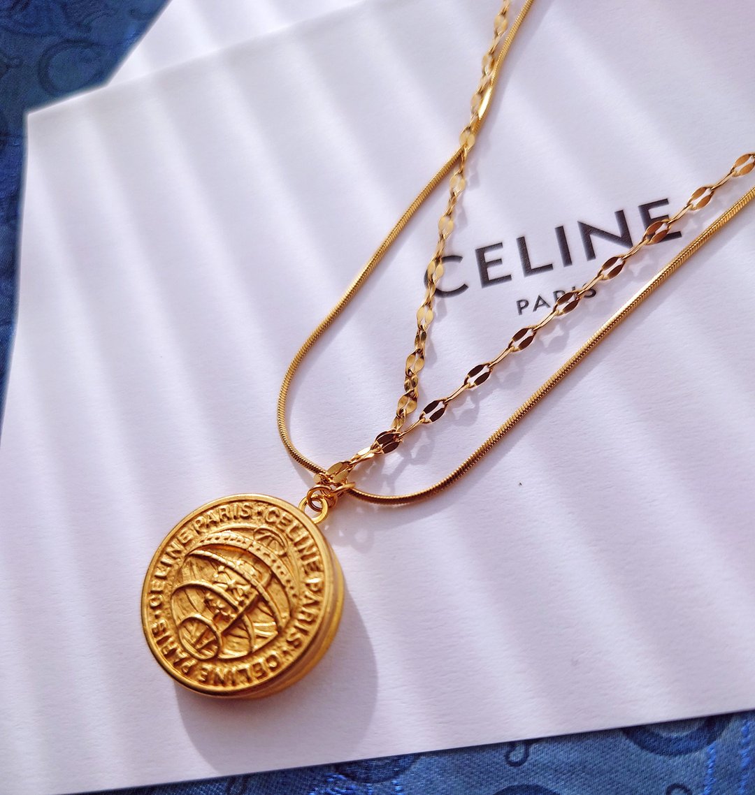 中古美品 真 CELINE 凯旋门锁骨链颈链项链 钥匙扣挂件挂饰 送纸袋 - 项链 - 其他金属 金色