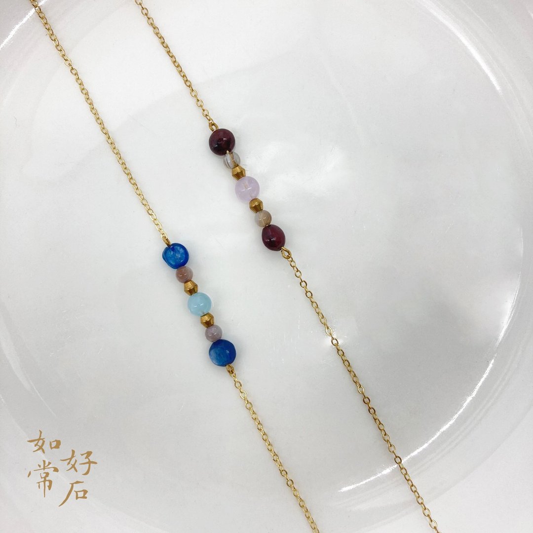 【渊下的世界】蓝晶石/石榴石/波斯玛瑙/海蓝宝/薰衣草紫水晶 - 项链 - 半宝石 多色
