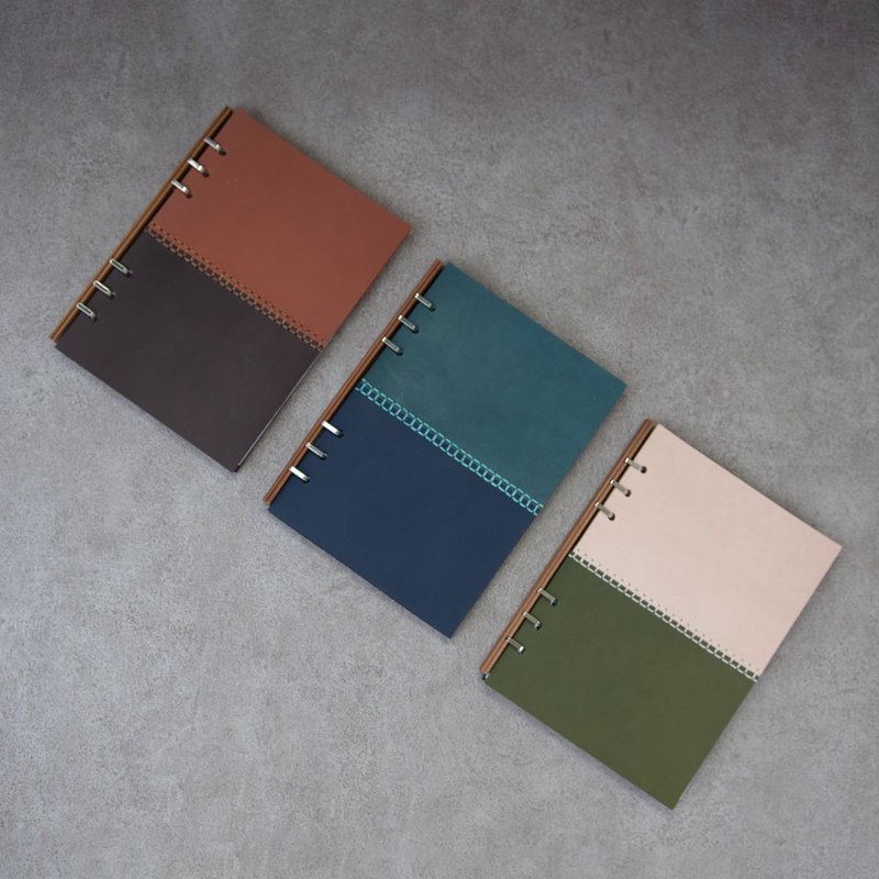 笔记本 A5抽取活页 滑动夹 真皮封面 手帐 台湾手缝制作 - 笔记本/手帐 - 真皮 绿色