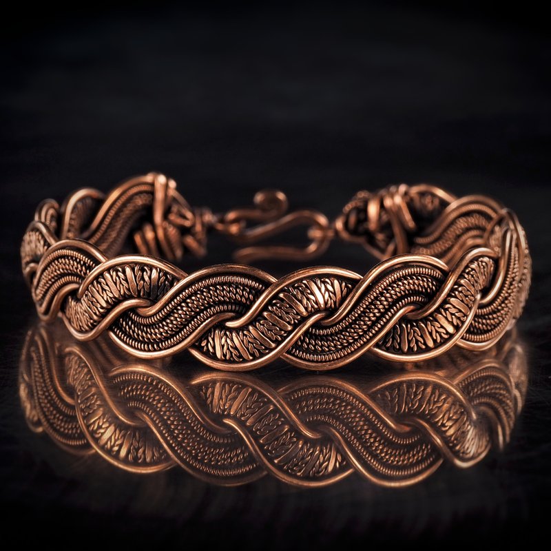 给他或她的钢丝缠绕纯铜手链 独特的绞线编织手链 - 手链/手环 - 铜/黄铜 金色