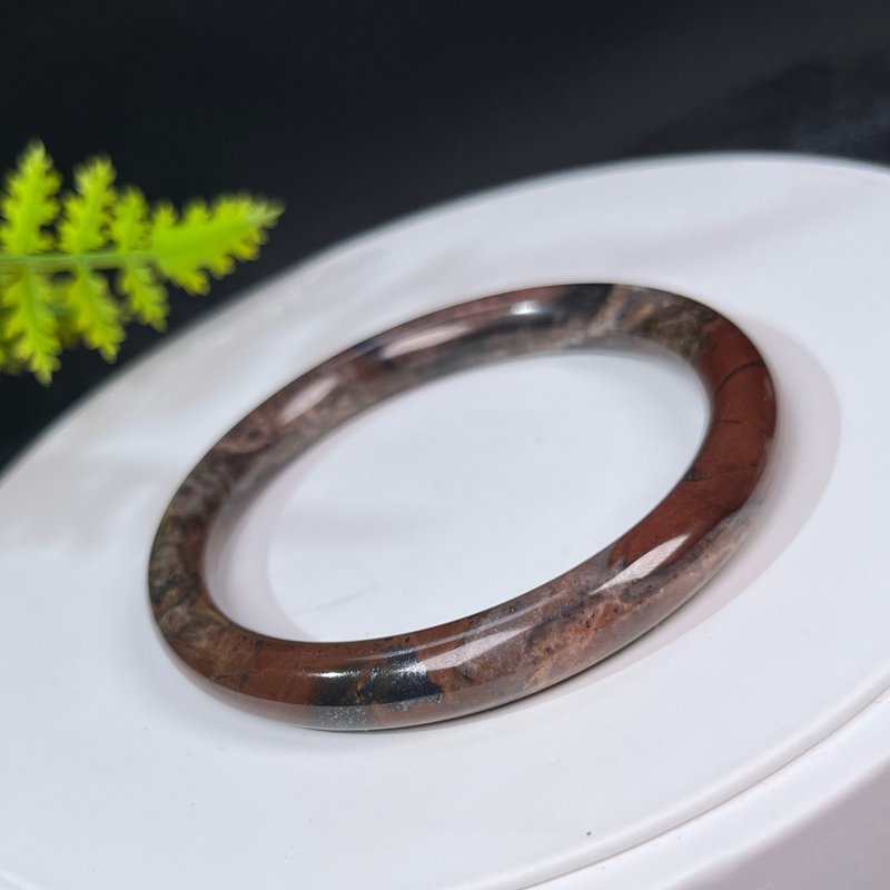 巧克力色蔷薇辉手镯57MM 独特细圆条玫瑰石桃花玉手环 美好圆融 - 手链/手环 - 半宝石 