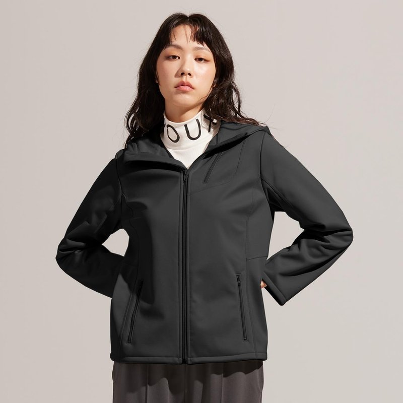 REBOOT动能-防水透湿连帽修身机能外套-乌黑 - 女装休闲/机能外套 - 聚酯纤维 黑色