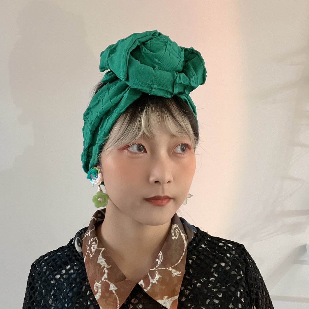质感绿泡泡宽版铝线发带 - 发饰 - 棉 绿色