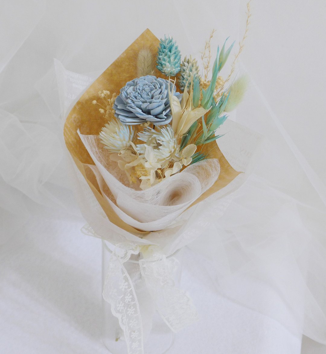 【DIY材料包】情人节玫瑰花束 告白求婚结婚捧花永生干燥花母亲节 - 蜡烛/香氛/手工皂 - 植物．花 蓝色
