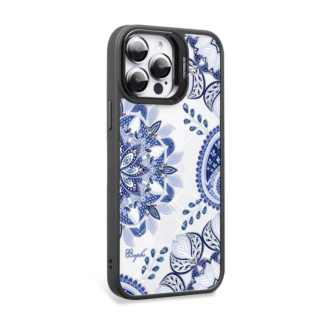iPhone 15系列 防震双料隐形立架彩钻手机壳-青花瓷-黑框 - 手机壳/手机套 - 其他材质 多色