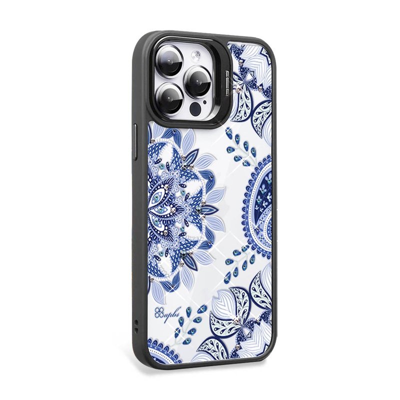 iPhone 15系列 防震双料隐形立架彩钻手机壳-青花瓷-黑框 - 手机壳/手机套 - 其他材质 多色