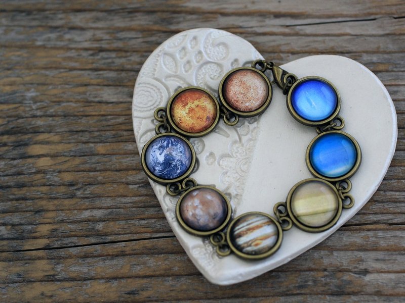 Solar System Bracelet, Planet Bracelet, Space Bracelet, Galaxy Bracelet, Solar System, Planet Jewelry, All Planets Bracelet, Only Planets - 手链/手环 - 其他金属 
