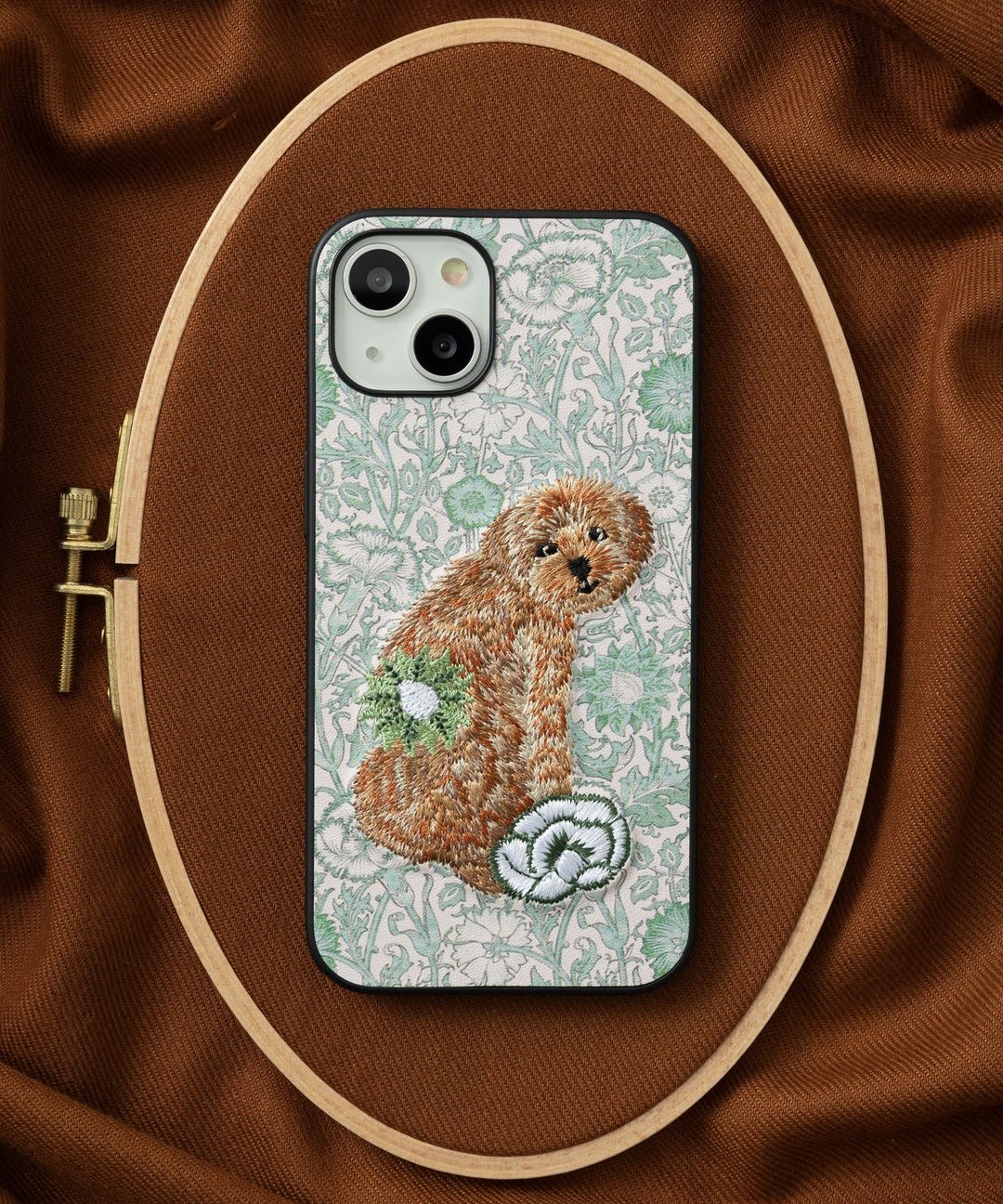 立體刺繡手機殼 iPhone 12 PU合成皮革 猫咪x浅灰 - 手机壳/手机套 - 塑料 多色