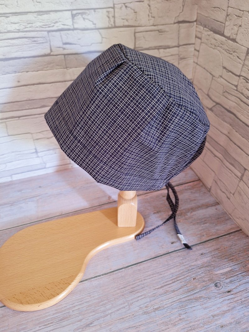 医护双层手术帽、工作帽、烘培帽  质感深蓝细格子 薄棉款 - 帽子 - 棉．麻 多色